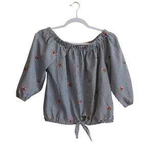 Kontrol Off the Shoulder Tie Front Striped Casual Top- size M